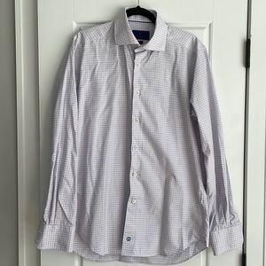 David Donahue Dress Shirt 16 1/2 36/37 White and purple plaid